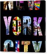 New York City Text On Black Canvas Print