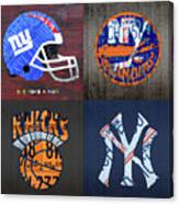 New York Sports Team License Plate Art Collage Giants Islanders Knicks Yankees Canvas Print