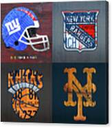 New York Sports Team Logo License Plate Art Giants Rangers Knicks Mets V8 Canvas Print