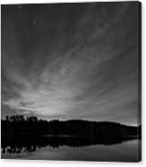Night Sky Over The Lake In Black And White Canvas Print