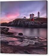 Nubble Lighthouse At Sunrise York Me Canvas Print