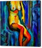 Nude Female Figure Portrait Artwork Painting In Blue Vibrant Rainbow Colors And Styles Warm Style Undersea Adventure In Blue Mythology Siren Women And Not Sensual Canvas Print
