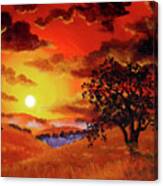 Oak Tree In Red Sunset Canvas Print