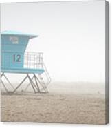 Oceanside And Surfer In The Fog Canvas Print