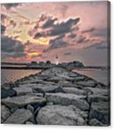 Old Scituate Light At The End Of The Jetty Canvas Print