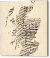 Old Sheet Music Map Of Scotland Canvas Print
