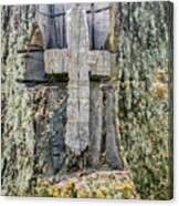 Old Wooden Cross Carved In Stump Canvas Print