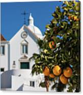 Orange Tree And Church - Castro Marim, Portugal Canvas Print