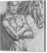 Original Drawing Pencil Male Nude And Horse#17317 Canvas Print