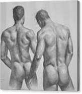 Original Drawing Sketch Charcoal  Gay Interest Male Nude Man Art Pencil On Paper -0044 Canvas Print