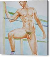Original Watercolour Painting Art Male Nude Boy On Paper #16-3-10 Canvas Print