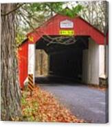 Pa Country Roads - Cabin Run Covered Bridge Over Cabin Run Creek No. 3a - Autumn Bucks County Canvas Print