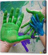 Parents And Child Paint Hands Canvas Print