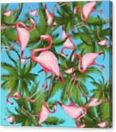 Palm Tree And Flamingos Canvas Print