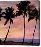 Palm Tree Sunset With Canoe Canvas Print