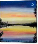 Palmetto Tree And Moon Low Country Sunset Canvas Print