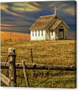 Panoramic Of Old Rural Country Church At Sunset On The Prairie Canvas Print
