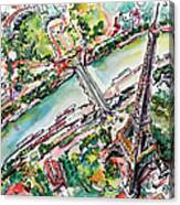 Paris Eiffel Tower Aerial View Canvas Print