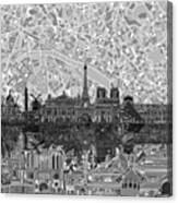 Paris Skyline Black And White Canvas Print