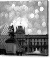 Paris Surreal Louvre Museum Pyramid Black And White Architecture Canvas Print
