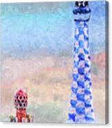 Park Guell Tower Painting- Gaudi Canvas Print