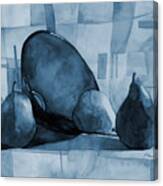 Pears And Blue Bowl On Blue Canvas Print