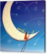 Picking Moon Flowers - Whimsical Landscape Canvas Print