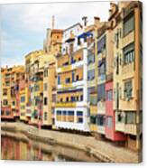 Picturesque Buildings Along The River In Girona, Catalonia Canvas Print