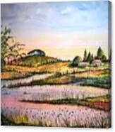 Pilot Mountain And Farm Ponds Canvas Print