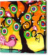 Pink Birds On A Tree Canvas Print