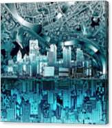 Pittsburgh Skyline Abstract Blue Canvas Print
