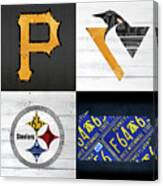 Pittsburgh Sports Team Logo Art Plus Pennsylvania Map Pirates Penguins Steelers Canvas Print