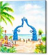 Playa Del Carmen Portal Maya Statue Canvas Print