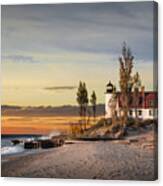 Point Betsie Lighthouse At Sunset On Lake Michigan Canvas Print