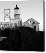 Point Bonita Lighthouse In The Marin Headlands . Black And White Canvas Print