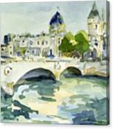 Pont De Change Watercolor Paintings Of Paris Canvas Print