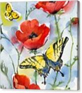 Poppies And Butterflies Canvas Print