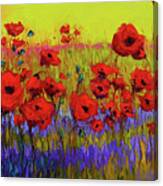 Poppy Flower Field Oil Painting With Palette Knife Canvas Print