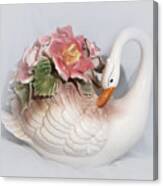 Porcelain Swan With Roses Canvas Print
