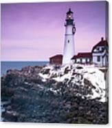 Maine Portland Headlight Lighthouse In Winter Snow Canvas Print