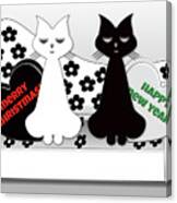 Christmas Cats Black And White Cartoon Canvas Print