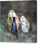 Prairie Dogs And A Bird Eating Canvas Print