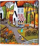 Pumpkin Festival - Folk Art Landscape Canvas Print