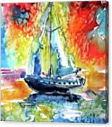 Rainbow Sailboat At Sunset Canvas Print