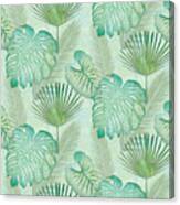 Rainforest Tropical - Elephant Ear And Fan Palm Leaves Repeat Pattern Canvas Print