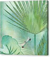 Rainforest Tropical - Elephant Ear And Fan Palm Leaves W Botanical Dragonfly Canvas Print