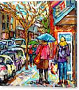 Rainy Day Stroll Couche Tard Wellington Verdun Streetscene Painting C Spandau Artist Montreal Art Canvas Print