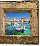 Razanac Turquoise Waterfront Through Stone Window Canvas Print