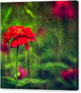 Red Autumn Blossom In Green Canvas Print
