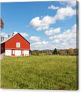 Red Barn In Green Bank Canvas Print
